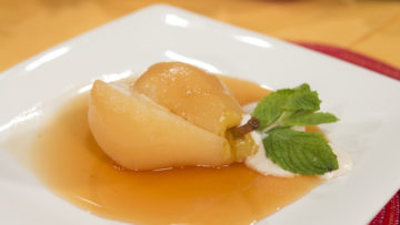 Poached Pear with Maple Syrup and Tofu Ricotta by Javier Renteria